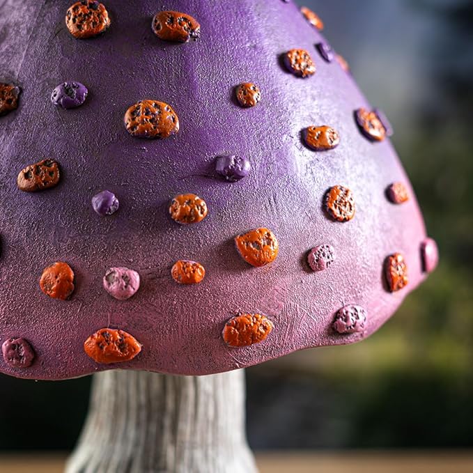 Pacific Giftware Whimsical Purple Garden Toadstool Mushroom Statue with Curled Cap and Orange Spots Resin Fantasy Decor for Outdoor Fairy Landscaping 17.71" Tall