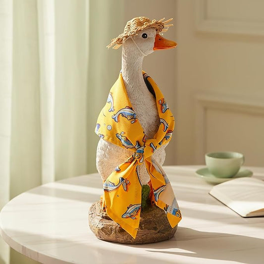 12" Real Farm Porch Goose Statue, Resin Yard Duck, Whimsical Outdoor Decor, Perfect for Garden, Patio, Backyard - Durable & Weather-Resistant, Pair with a Variety of Scarf Decorations