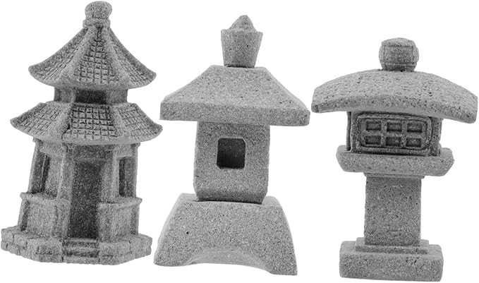 POPETPOP 2sets Stone Statues for Garden Pavilion Statue Adornments Miniature Landscape Decor 3pcs*2