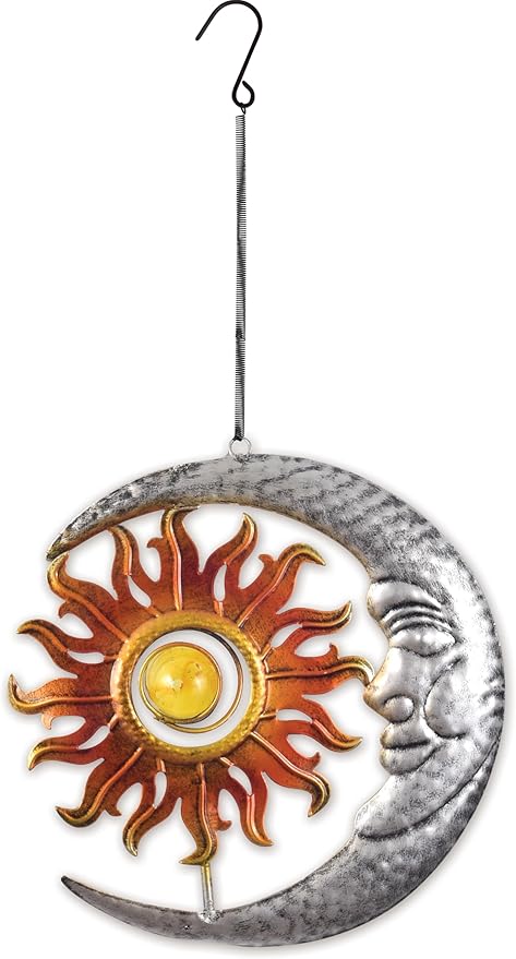 Sunset Vista Designs Garden Décor - Sun & Moon Hanging Porch or Patio Decoration, 25.5" Long, Silver & Gold