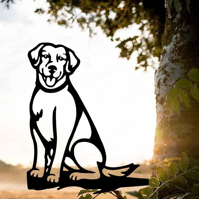 Metal Garden Dog Statue Ornament Gift Metal Art Dog Silhouette Decoration Steel Dogs Statue Decorative Garden Stakes for Yard, Lawn, Patio, Pathway (Labrador)
