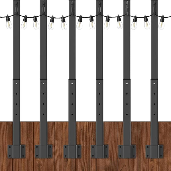 6 Pack 2.8 FT String Light Poles,Metal Lights Poles for Outdoor String Light, Rustproof Heavy Duty for Outside Garden,Patio,Wedding,Backyard,Deck,Party