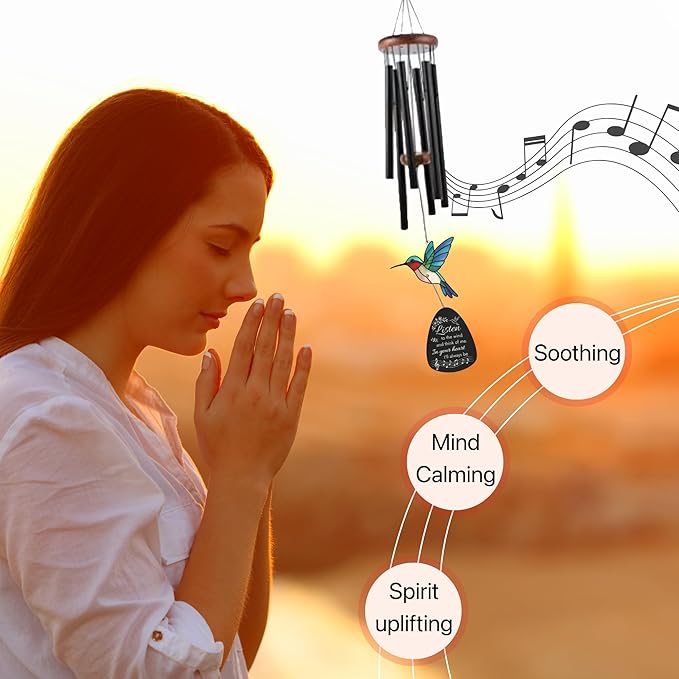 Sympathy Wind Chimes for Loss of Loved One, Memorial Gifts for Loss of Mother/Dad/Husband - Hummingbird Wind Chimes for Outside with Mute Option, in Memory of Loved One Gifts, Bereavement Wind Chimes