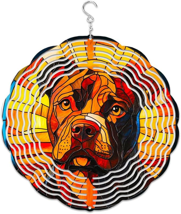 Spinner Windchime Pitbull Dog Portrait and Sunset 3D Metal Sculpture Wind Spinner Hanging for Outdoor Garden Patio Yard Decoration 10x10inch-4