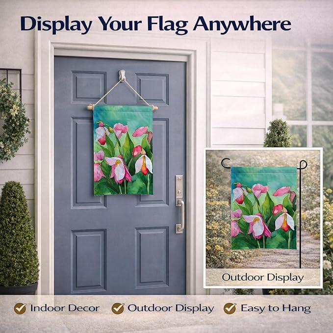 Caroline's Treasures Minnesota Pink and White Lady�s Slippers in Watercolor Garden Flag Mailbox Flag Decorative Yard Flag Banner Outside Patio Artwork Yard Flower Beds, Garden Size, Multicolor