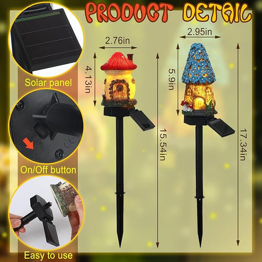 Rossesay 2 Pack Fairy Outdoor Garden Fairy House Mushroom Solar Light Home Statue LED Light for Spring Outside Garden Lawn Walkway Patio Yard Backyard Plant Decoration