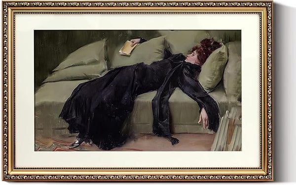 ARPEOTCY Vintage Gold Framed Large Wall Art, Classical Trendy Woman Gallery Paintings, Canvas Prints Artwork with Antique Frame, Victorian Wall Picture Decor for Bedroom Living Room 16x24 inch