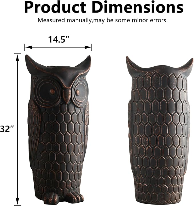 Wallowa 32 inch Faux Stone Owl Sculpture, Large Garden Ornaments, Standing Tall Statue for Indoor and Outdoor Decor, Suitable for Living Room, Entryway, Porch, Backyard, Patio, Retro Bronze Color