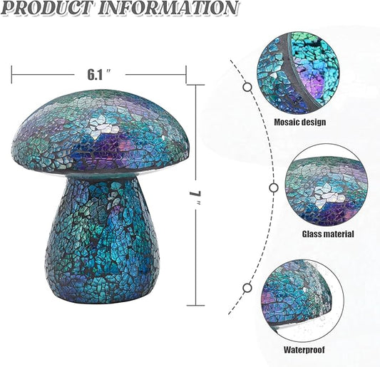 Bshine Mushroom Garden Statue Decoration, Mosaic Mushroom Sculptures Home Decor, Outdoor Waterproof Handmade Glass for Yard, Path, Lawn Ornaments and Indoor Decor, Blue