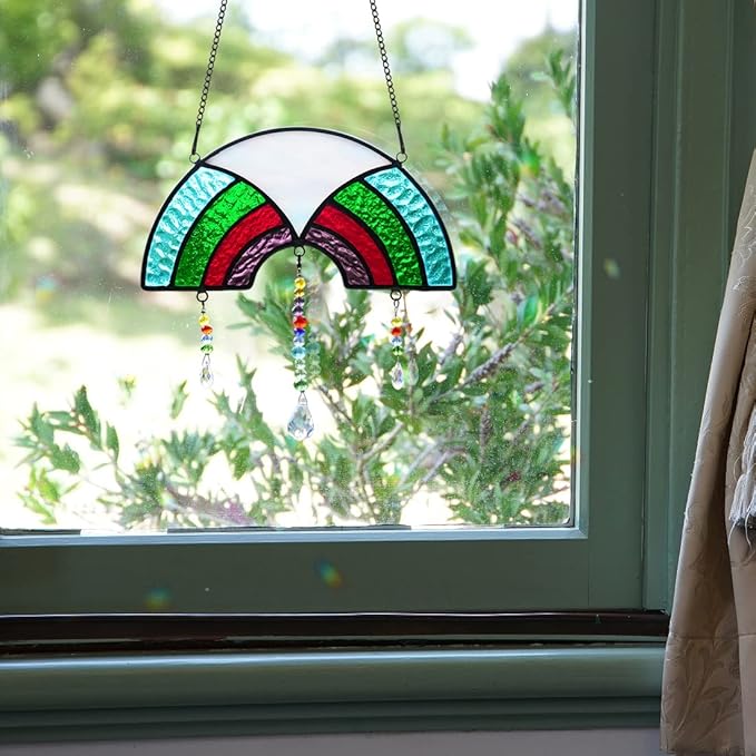 BOXCASA Stained Glass Suncatchers Crystals Pendants,Rainbow Crystal Beads Decor Gifts for Women,Suncatcher for Window Colorful Crystal Prism Pendants Gifts for Mother Grandma Nana Aunt