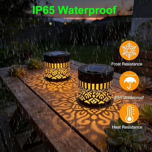 Solar Outdoor Fence Lights Decoration 2 Pack, Solar Wall Step Deck Lights Outdoor Garden Decor with Mandala Theme for Yard Art Porch Patio Backyard