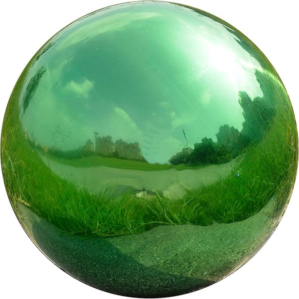 Nerien 8 Inch Gazing Ball, Stainless Steel Garden Mirror Globe, Polished Ornament Sphere, Hollow Floating Reflective Hemisphere, Home Outdoor Pond Housewarming Swimming Pool Decoration Gift, Green