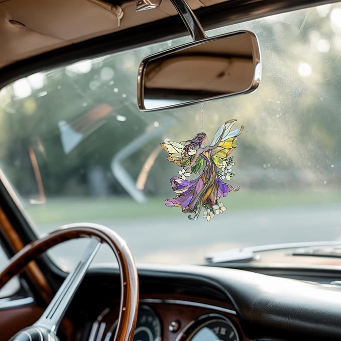 Floral Fairy Acrylic Suncatcher, Boho Suncatchers for Window Hanging Ornament, Stained Glass Effect Indoor Outdoor Garden Decor for Fairy Lover, Gifts for Mother's Day, Mom, Grandma, Wife, Women