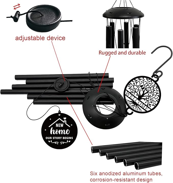 House Warming Gifts New Home, 37" Black Wind Chimes Housewarming Gifts, New Home Gift Ideas for Women Men Homeowners Couples Family Friends,Outdoor Decor for Patio,Garden,Yard