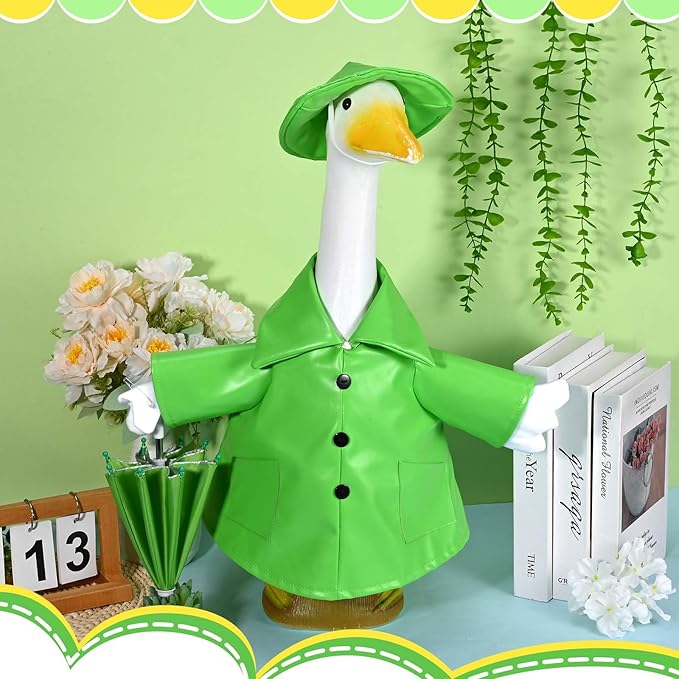Raincoat Goose Outfits Spring Porch Goose Outfit Summer Yard Clothes for 23" Lawn Outdoor Garden Yard Patio Geese Statue Spring Summer Decor(Green)