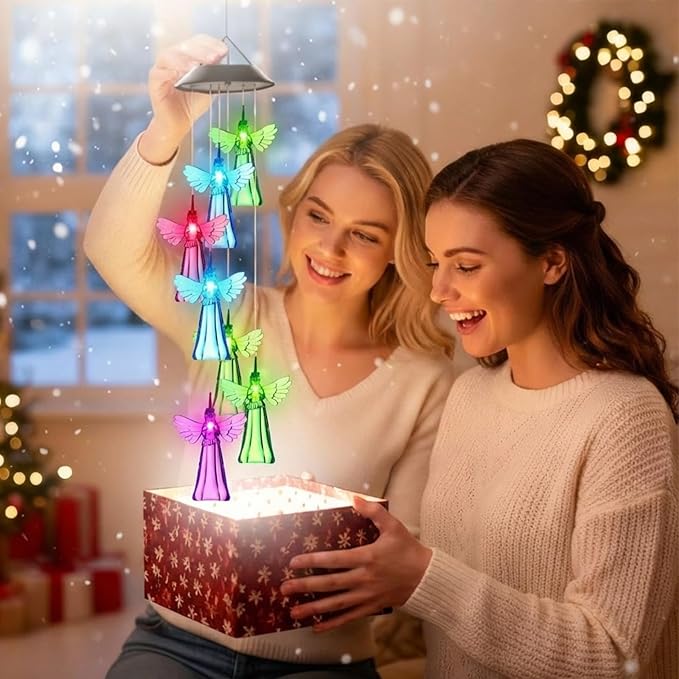 Retisee LED Solar Hanging Wind Chime, Outdoor Mobile Color Changing Light, Home Yard Garden Decoration Automatic Light Gift for Party Women Mom(Angle)