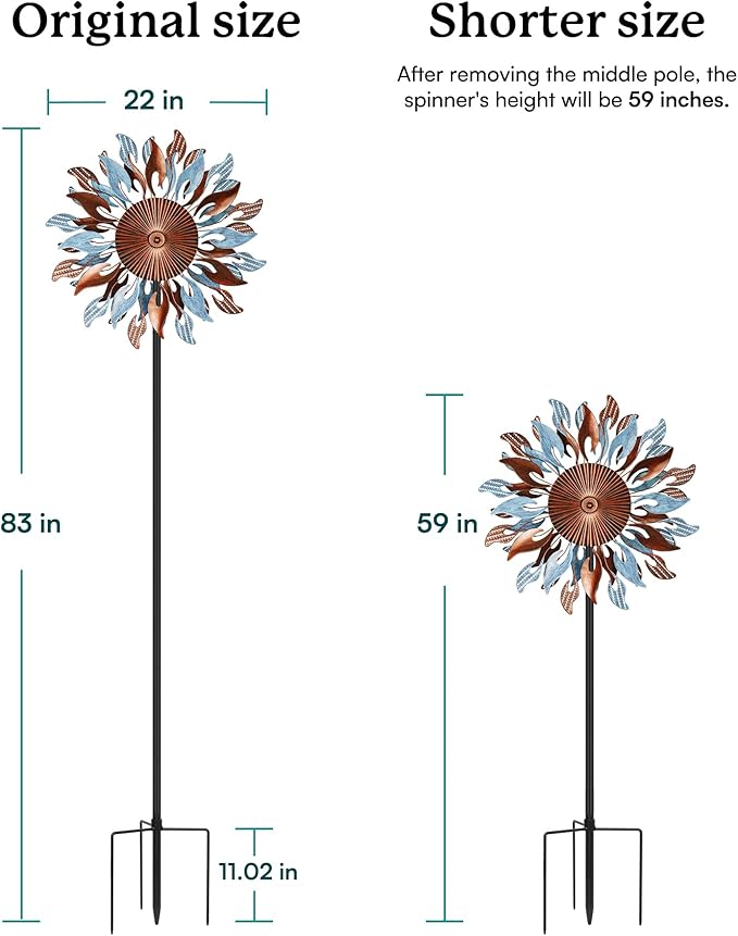 Wind Spinners Yard Garden - Large Wind Sculptures & Spinners with Stake, Kinetic Metal Windmill Spinner Decor for Garden Lover (22" W x 83“ H)