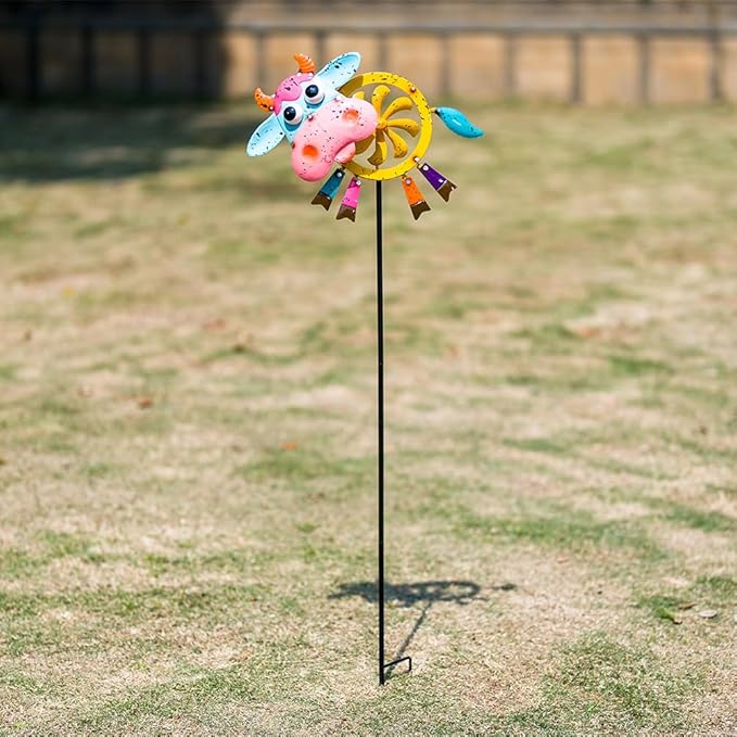 Oak & Lore Metal Cow Wind Spinners Outdoor Yard Cattle Wind Sculptures & Spinners with Stakes Waterproof Art for Patio, Lawn, Backyard Garden Decor