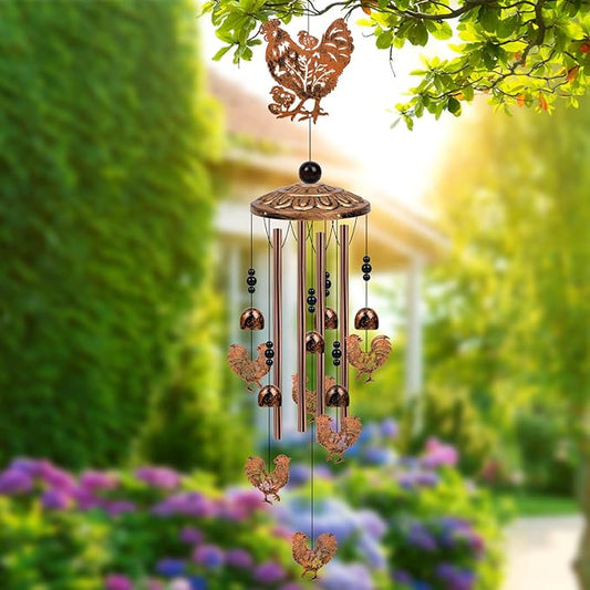 Chicken Wind Chimes for Outside - Farm Themed Wind Chimes Gifts for Women Men Farmhouse Chicken Festival Metal Windchimes Outdoors Decor for Home Yard Patio Garden Birthday Memorial