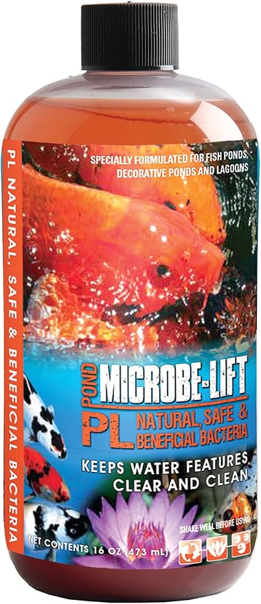 MICROBE-LIFT PL Pond Bacteria and Outdoor Water Garden Cleaner, Safe for Live Koi Fish, Plant Life, and Decor, 16 Ounces