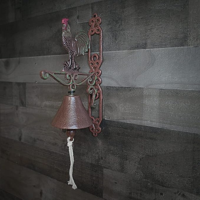 Treasure Gurus Metal Wall Mount Rooster Welcome Bell Rustic Farm/Yard/Garden/Patio Door Decor