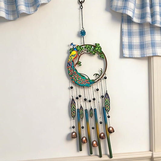 Peacock Dream Catchers Windchimes with Copper Bells 28" Peacock Wind Chimes for Zen Atmosphere Outdoor Garden Decor Unique Peacock Gift Home Decor