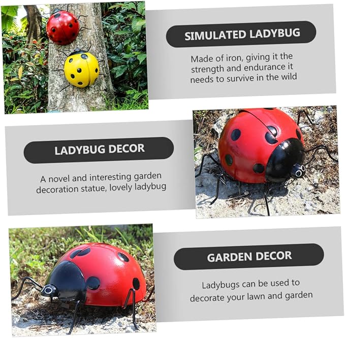 balacoo 1pc Seven Star Ladybug Ornament Animal Garden Statues Iron Ladybug Ladybugs Wall Sculptures Metal Ladybug Wall Art Outdoor Fencing Decor Ladybug Crafts Iron Parts Red Beetle, 29X22X11CM