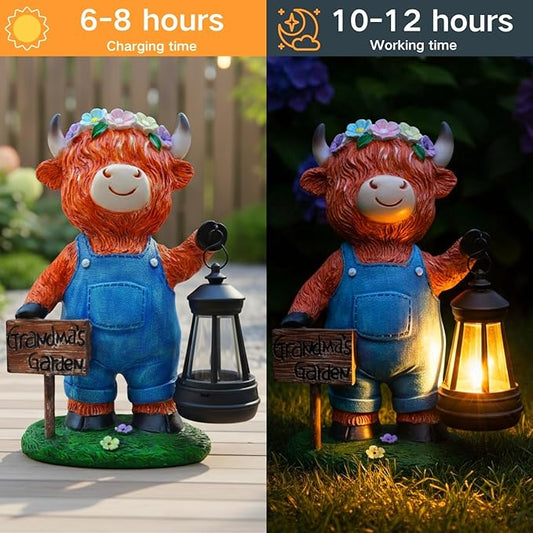 Solar Highland Cow Outdoor Statues | Outdoor Highland Cow Decorations for Patio Yard Lawn Ornaments, Gifts for Mom/Grandma Birthday Housewarming, Grandma's Garden