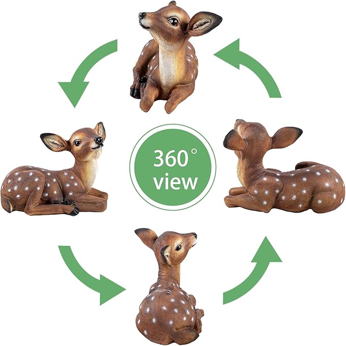 Outdoor Garden Deer Statue, Decorative Sculpture Brown Resin Fawn Sculpture, 9.45 x 6.3 x 5.1 inches Yard Lawn Decor Deep Forest Deer