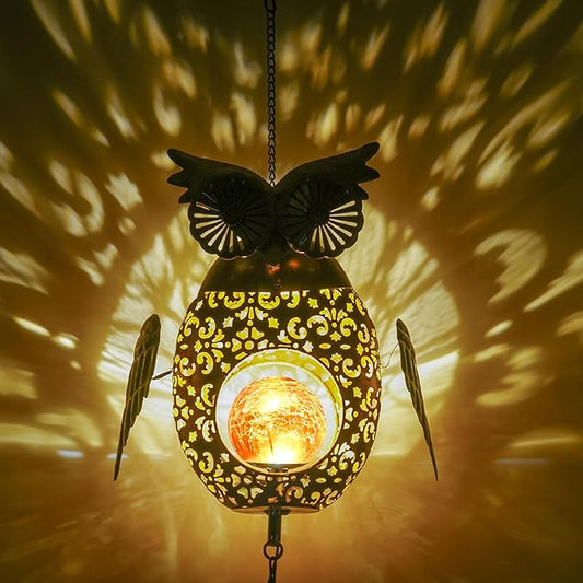 Solar Owl Wind Chimes Outdoor, Waterproof Sun Wind Bells Light with Crackle Glass Ball for Outside, Clearance Unique Gifts for Mother's Day, Birthday, Women, Girls, Garden Decor