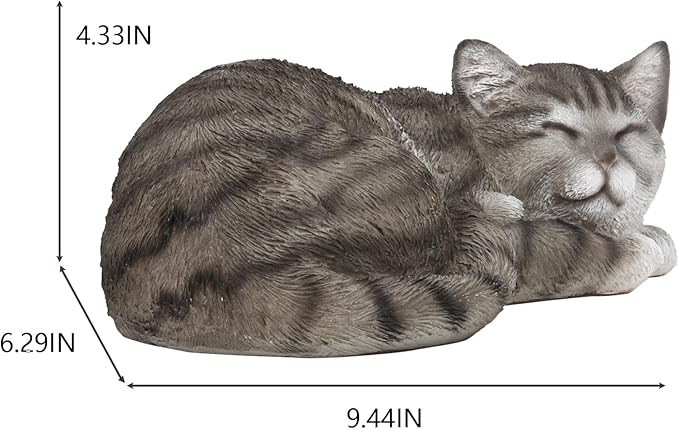Elenon Cat Garden Statue Decorative for Yard, Grey Tabby Sleeping Cat Figurines Home Lawn Decor, Patio Kitten Tuxedo Statues Pets Memorial Ornament for Cat Lovers