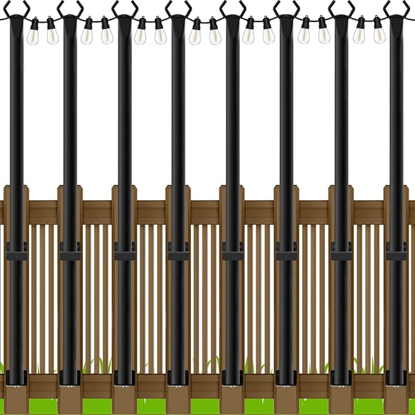 LETIANPAI 8 Pack String Light Poles,5 Ft Metal Poles with Fence Bracket for Outdoor String Lights,Outdoor Light Poles,Poles/Post/Stand for Outside