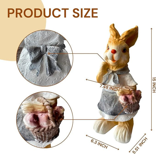 15inch Resin Bunny Garden Statue, Outdoor Easter Decor, Rabbit Topiary Sculpture for Yard, Patio, Lawn(Basket)