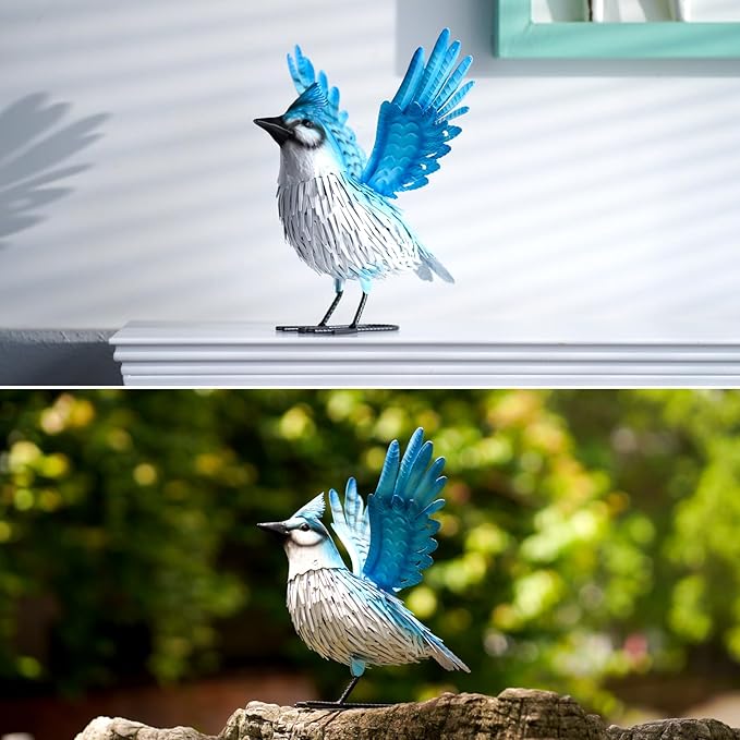 Nacome Blue Jay Garden Decor Metal Yard: Weatherproof Sculptures with Stakes Easy to Assemble Ornaments for Indoor Outdoor Yard Lawn Art - Mother's Day Birthday Gifts for Mom Women Grandma
