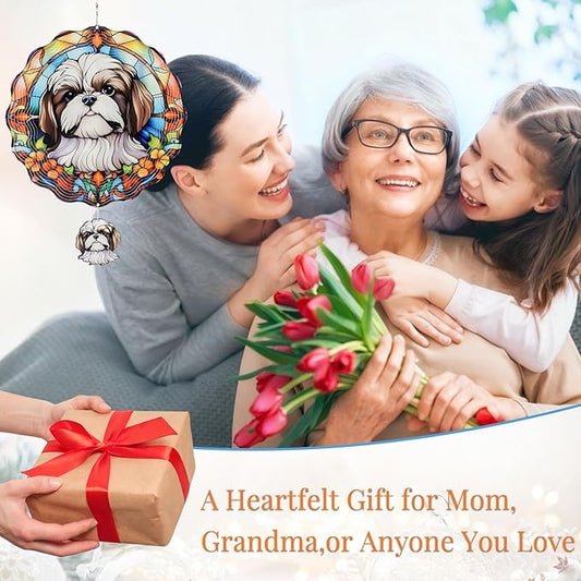 Shih Tzu Wind Spinners Outdoor - 3D Cute Dog for Women Men, Wind Spinner for Yard Patio Ornament Garden Decor, 12 Inch Hanging Kinetic Metal Wind Spinners Sculpture