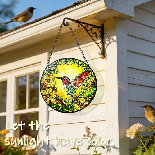 Stained Glass Suncatchers for Windows, 8 Inch Hummingbird Suncatcher Indoor Window, Hummingbird Decor for Bird Lovers