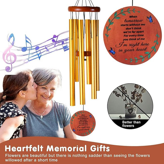 Memorial Wind Chimes for Outside – Sympathy Wind Chimes for Loss of Loved One, Bereavement Gifts for Loss of Dad, Mom, Baby, Brother, or Friend – Outdoor Remembrance Gift in Gold (Round Design)