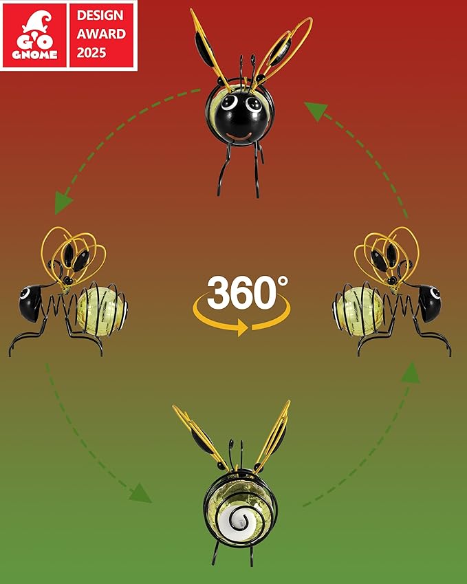 Lighted Outdoor Display - Solar Powered Hanging Bee Decor with Bouncy Springs - Outdoor Hanging Solar Lights for Garden Decor, Yard, Patio, Porch (Yellow)
