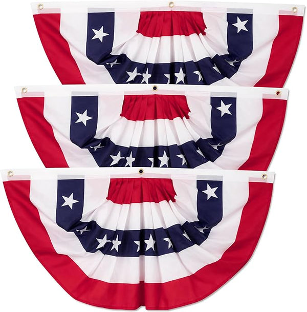 12 PCS American Flag Banners, 1.5 x 3 FT Fourth of July Decorations, Patriotic Bunting Outside US Half Fan Flag, USA Pleated Fan Flags Independence Day 4th of July Memorial Day Outdoor Home Decor