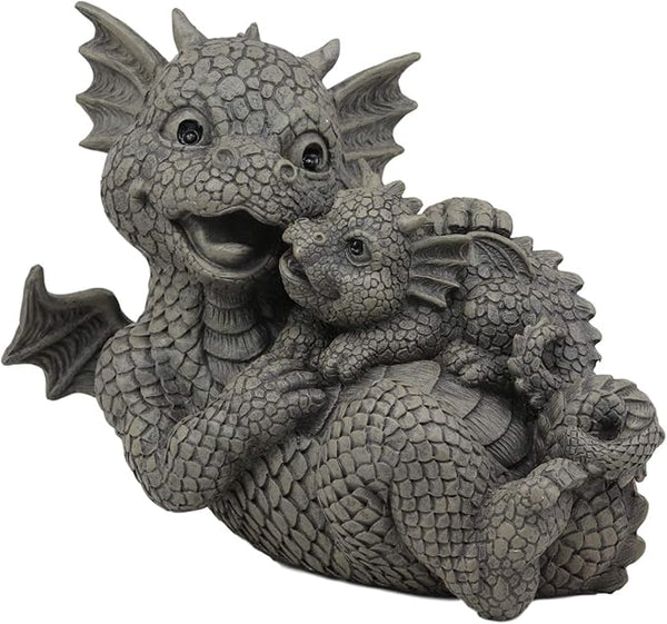 Ebros Garden Dragon Family Mommy and Me Time Statue 8" Long Cute Baby On Mother's Bosom Dragons Faux Stone Resin Finish Figurine Fantasy Home Decor