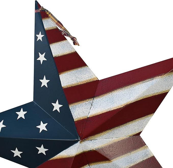 2set Metal Star Barn Yard Sign Garden Stake Decor for 4th of July, American Flag Patriotic Star Yard Stake Lawn Ornament Independence Day Memorial Day Outdoor Decorations (2, 23.8"H A)