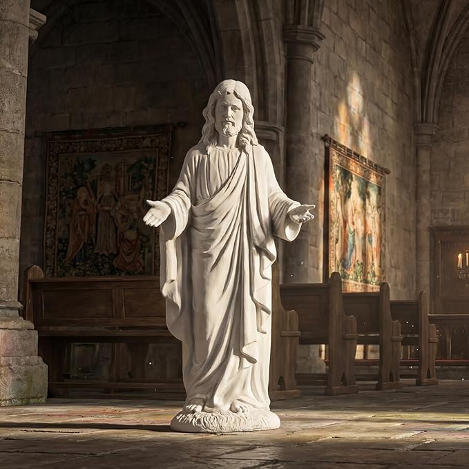 30-Inch Jesus Statue Outdoor & Indoor,All-Weather Large Garden Statue with Open Arms, Weighted Base – Religious Garden Decor for Patio, Lawn, Church