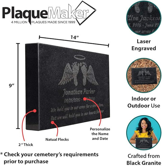 PlaqueMaker Black Granite Memorial Headstone Or Garden Memorial for Lost Infant or Child - Include You Personalized Text. Can be Used as a Sympathy Gift, Garden Stone or Grave Maker (14 x 9 x 2)