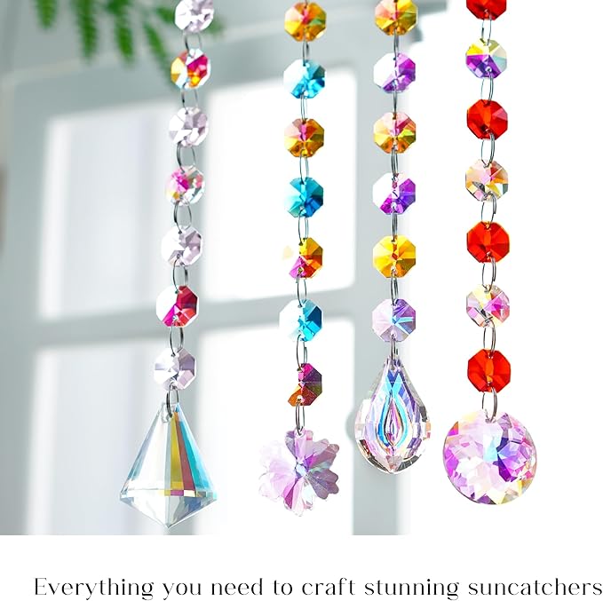 kanpura 164 Pcs DIY Suncatchers Kits Crystal Suncatcher Sun Catchers with Crystals Chandelier Prism Replacement Sun Catcher Beads for Windows Hanging
