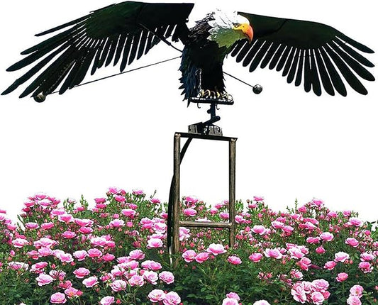 Garden Eagles Stake Ornament Art Bird Flapping Windmill Outdoor Metal Stake Rocking Balancing Flying Wind Spinner Yard Vintage Sculptures,Black,116 * 41cm