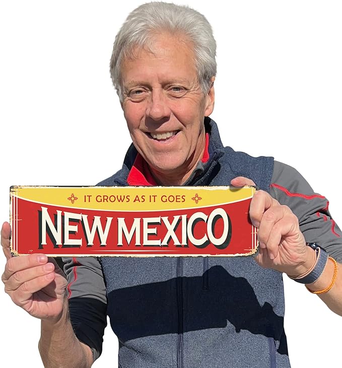 SmartSign 4 x 14 inch New Mexico State Vintage Metal Sign “It Grows As It Goes”, 40 mil Rustproof Aluminum with Clear Overcoat, Retro Wall Décor, Multicolor, Made in USA