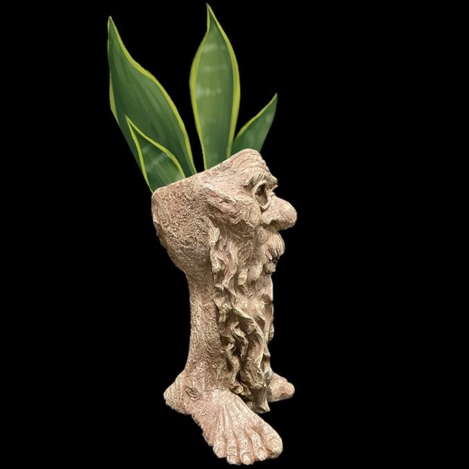 Muggly Great Grandpa RIP Planter Face Pot Patio & Garden Statue in Stone Wash Finish
