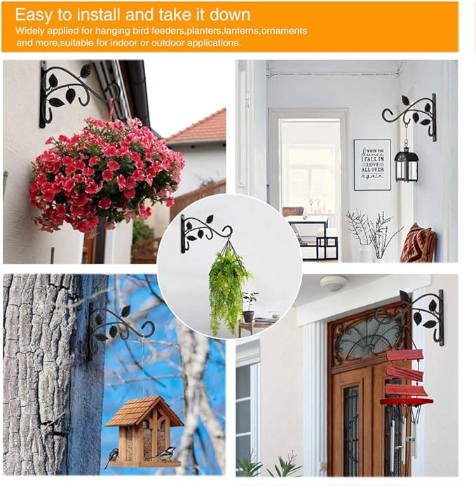 Hanging Plant Bracket, 12 Inch Wall Mount Hanging Plant Hook, Rust-Resistant Decorative Metal Plant Hanger for Flowers, Lanterns, Bird Feeders, Wind Chimes