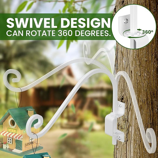 2 Pack 15" Swivel Plant Hangers Outdoor Wall Mount – Heavy Duty Metal Hanging Plant Bracket with 180° Rotation for Bird Feeder, Flower Basket, Lantern, Wind Chimes, Patio Garden Porch Decor (White)