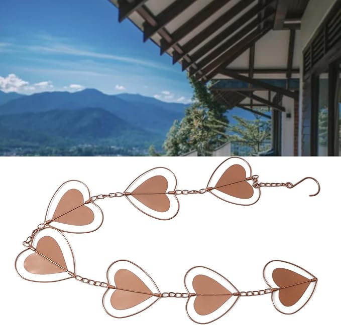 Metal Rain Chain Drainage Function Decorative Heart Shape Wind with Hook for Balcony Patio Hallway
